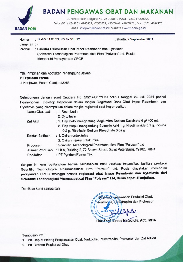 Производство препаратов ПОЛИСАНа признано в Индонезии соответствующим требованиям GMP 